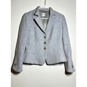 VTG Armani Collezioni Women's Light Blue Tweed Wool Blend Blazer Jacket Size 44